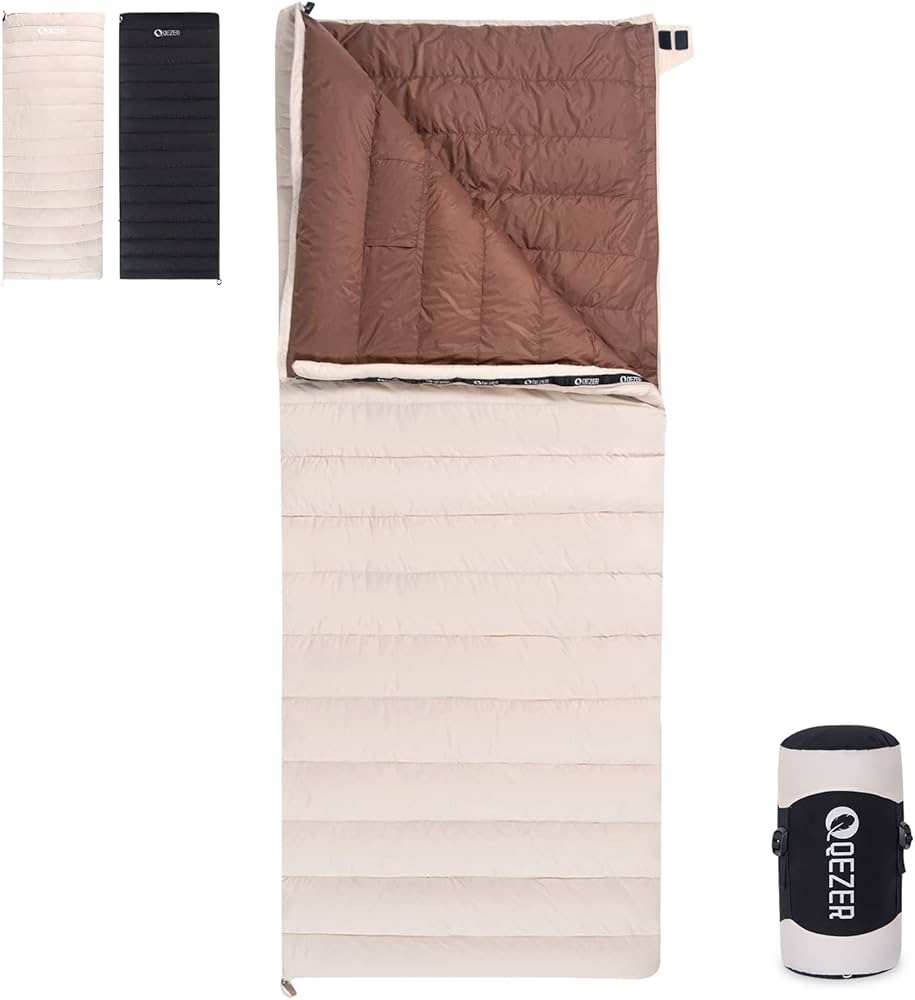 QEZER Down Sleeping Bag for Adults, 32-55°F Ultralight Wearable Sleeping Bag for Backpacking, Can Be Used as a Blanket or Mat